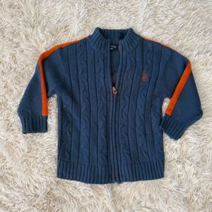 U.S. Polo Assn. Kids Blue Cable Knit Zip Up Cardigan‎ Sweater 3T Orange